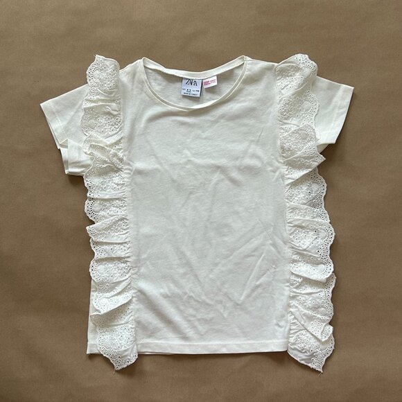 NWOT Zara Kids Broderie Ruffle T-Shirt - Picture 1 of 4